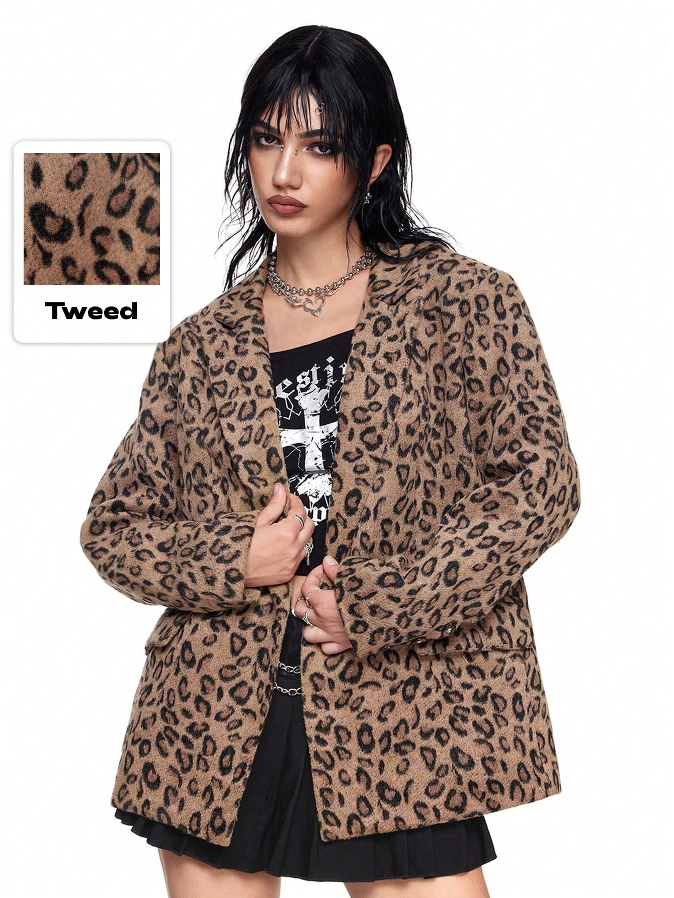 Grunge Punk Women's Vintage Leopard Print Blazer, Autumn/Winter