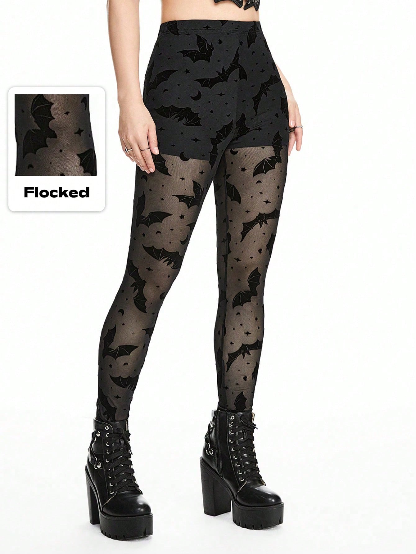 Goth Gothic See-Through Bat Design Women's Opaque Leggings (No Lining)